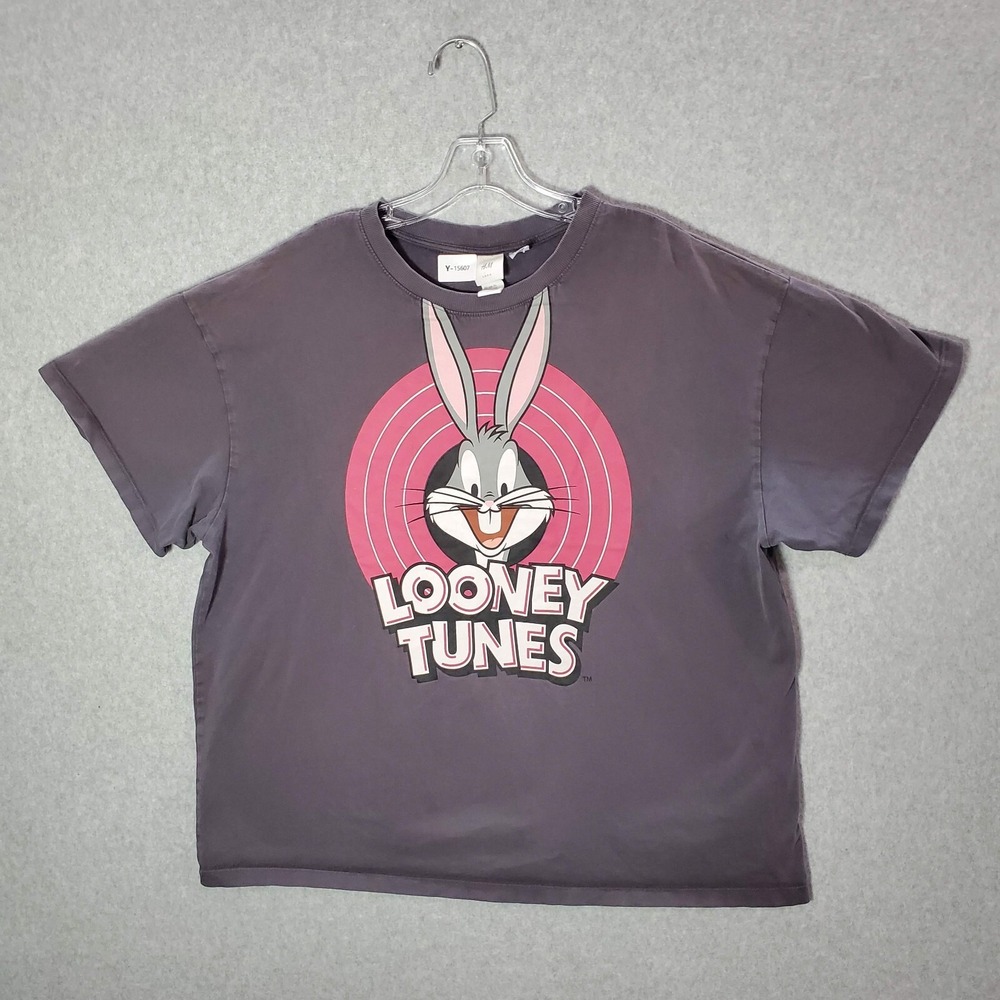Looney Tunes x H&M Women Top XL Gray Oversized T-Shirt Bugs‎ Bunny Tee